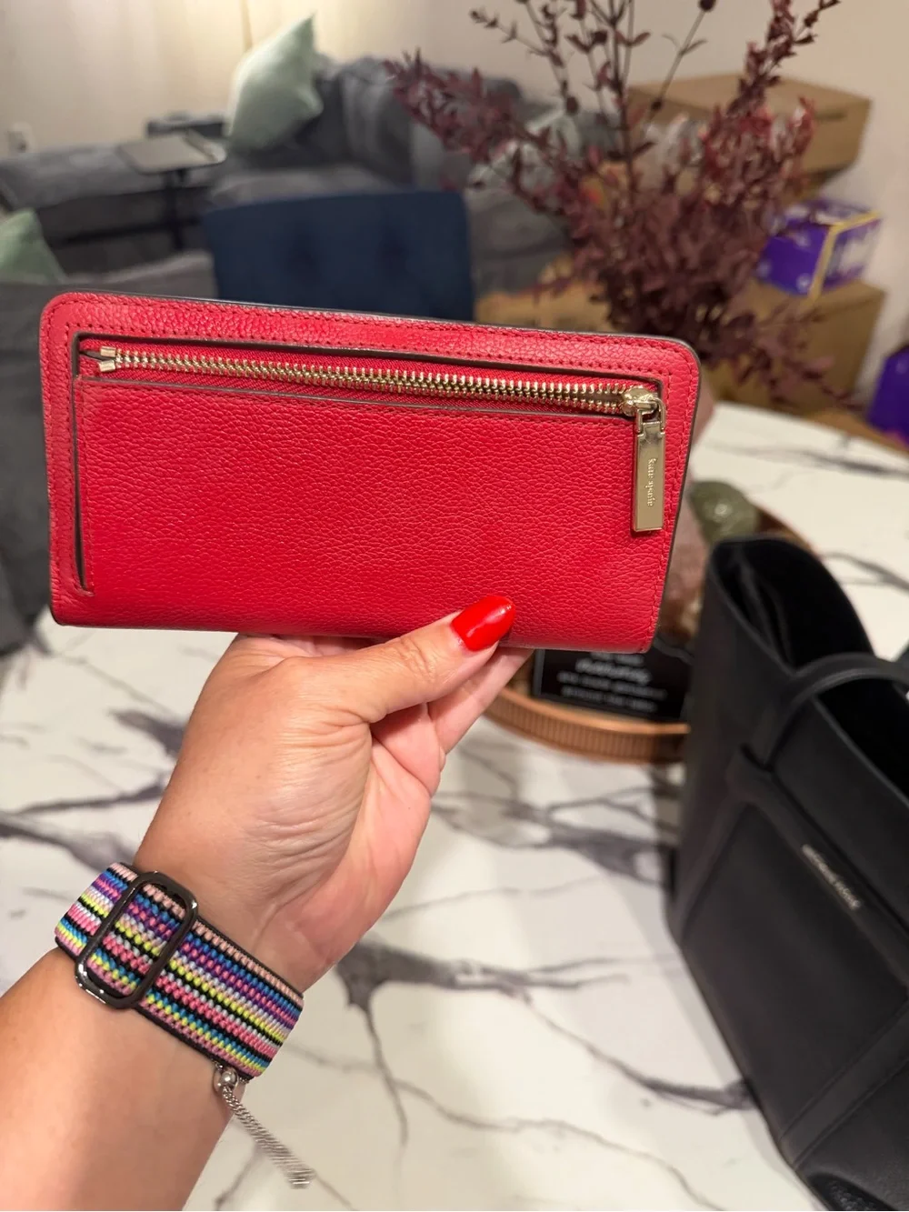 kate spade Red Pebbled Leather Zip-Around Wallet